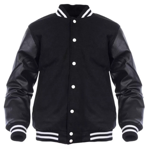 Custom Puff Printing Wool Sleeve Unisex Baseball Varsity Jacket Geometric Pattern Stand Collar Winter <b>Warm</b> Long Sleeves OEM ODM - Product Image 2