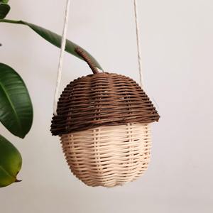 Mini acorn shaped kids <b>purse</b> hazel nut shape rattan <b>small</b> <b>purses</b> for children babies best price - Product Image 3