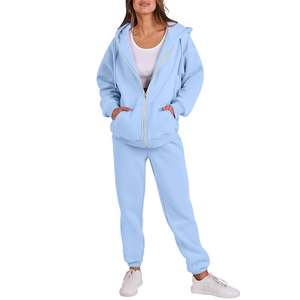 Ensemble de survêtement rouge à capuche pour filles, manches longues, fermeture à cordon, poches latérales, coupe décontractée, vêtements d'hiver, 100% coton molletonné, 2 en 1 - Product Image 4