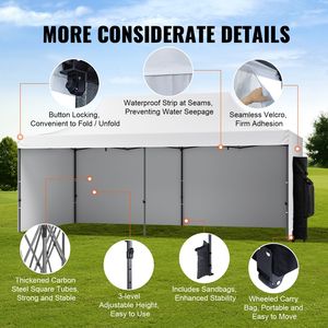 Carpa Plegable de 10x20 Pies con Paredes Laterales Extraíbles, Gazebo Portátil Instantáneo en Bolsa con Ruedas, Resistente a los Rayos UV e Impermeable - Product Image 5