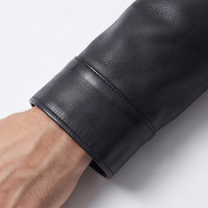 Casual Outdoor Men's Leather Jacket Outerwear Button Down Genuine Leather Jacket Men Letterman Fashion Leather <b>Coat</b> Mens - Product Image 5