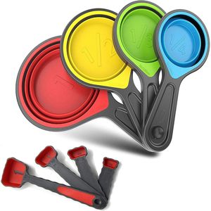 Juego de Tazas y Cucharas Medidoras de Silicona Plegables, Portátiles, de 8 Piezas, Suaves, de Grado Alimenticio, para Medir Líquidos - Product Image 1