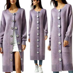 <b>Women</b> Rib Knit Button Front Pullover <b>Dress</b> Full Sleeve Crew Neck Mini Length 100% Acrylic Elegant Winter Style - Product Image 5