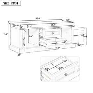 Living Room Storage Bench with 2 Drawers and 2 Cabinets Entryway Shoe Bench with Removable Cushion - Product Image 3