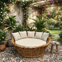 Modernes Minimalistisches Luxus-Outdoor-Rattan-Tagesbett Sofabett-Kissenset mit Schwammfüllung Massivholz-Bezug Resort-Hotel-Möbel
