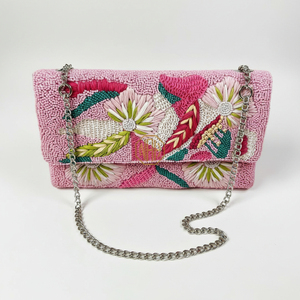 High End Handmade Beaded Satin Lining <b>Clutch</b> Bag Women Party Purse with <b>Silver</b> Chain Strap Cover Closure Wholesale Bulk Supplier - Product Image 3