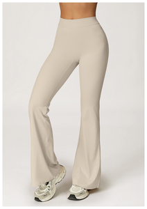 High-<b>Waisted</b> Flared <b>Trousers</b> Women's Loose Fit Solid Color Knitted Pants Breathable Stretchy Casual Spring Wear Full Length Pant - Product Image 3