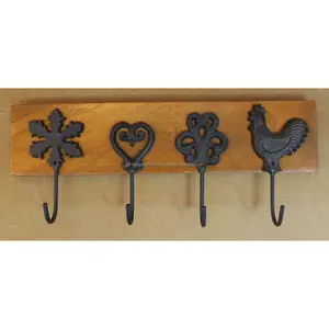 Wall Mounted Hook Metal & Wood With Black Powder Coating Finishing Rooster & Flower Shape Excellent Quality For Organization