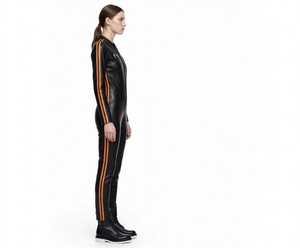 Ensemble veste et pantalon de moto en cuir noir et orange pour homme, équipement de protection pour la conduite - Product Image 3