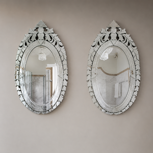 Miroir ovale vénitien élégant avec un design floral décoratif et un cadre en verre gravé, miroir mural vintage de luxe pour salle de bain - Product Image 2