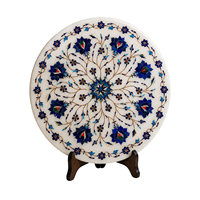 Assiette décorative Art Déco en marbre blanc poli, incrustée de pierre, motif floral Lapis Lazuli, fabriquée à la main |   Table de mariage de luxe