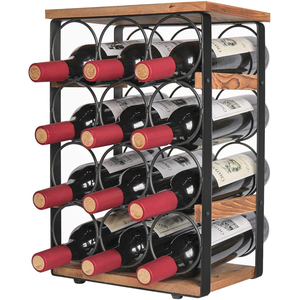 Colección ROYAL HOME, Moderno Porta Botellas de Vino Hecho a Mano, para 12 Botellas, de Madera y Metal Negro, Organizador de Vino para Mesa o Encimera - Product Image 1