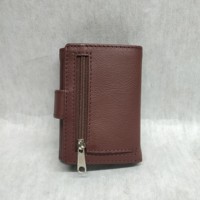 Dompet Kulit Asli Promosi Harga Grosir Logo Kustom, Tempat Kartu & Koin, Aluminium, RFID, Pria, Kancing & Ritsleting
