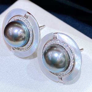 11-12mm Nearly Round Front Flawless 925 <b>Silver</b> Luxury <b>Stud</b> <b>Earrings</b> with Natural Gold Beads Light Luxury Design for Gift - Product Image 4