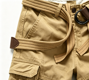 High-quality Khaki Multi-Pocket Cotton Cargo Shorts With <b>Matching</b> Belt Casual Workwear Men's Outdoor Daily Shorts - Product Image 2