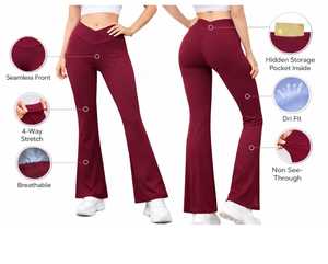 Custom Women's High Waist V-Shape Bell Bottom <b>Flare</b> Pants Solid Pattern <b>Leggings</b> OEM Wholesale Price Soft Breathable <b>Leggings</b> - Product Image 2