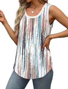 Women's Summer Tank Tops Loose Sleeve V-neck Curved Hem Knitted Fabric Ribbed <b>Trim</b> <b>Beading</b> Decoration Lightweight Cotton Lace - Product Image 2