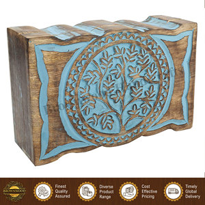 Caja de madera de mango maciza tallada a mano, 100% natural, con un diseño llamativo de color azul quemado, de primera calidad, procedente de la India. - Product Image 5
