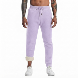Custom Lavender <b>Linen</b>/Cotton Twill Fleece Lined Lightweight Anti-Pilling Drawstring Casual Men's Spring Sweatpants Joggers - Product Image 1