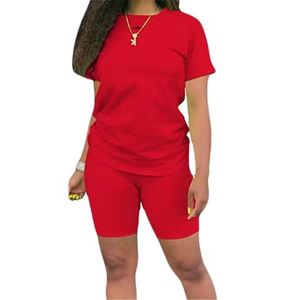 Ensemble de shorts en tricot pour femmes, 2 pièces, couleur unie, col rond, manches courtes, coupe ample, décontracté, respirant, pour le printemps et l'été - Product Image 3