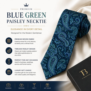 Corbata Premium Azul Verde con Diseño Paisley para Hombre |   Corbata de Diseño Tejida para Eventos Formales, Bodas y Fiestas Empresariales |   Estilo de Ropa de Regalo de Lujo - Product Image 4