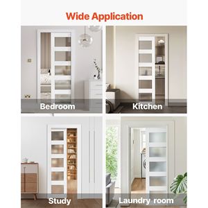 Kit de quincaillerie pour porte coulissante simple en verre dépoli 5 vitres, 76 cm x 203 cm, porte coulissante encastrée robuste en bois massif MDF - Product Image 6