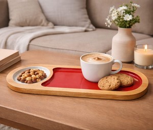 Rectangular Wooden Serving <b>Tray</b> with Metal Handle Customizable Shape for <b>Breakfast</b> Coffee Table Dining Room Party Use - Product Image 6