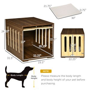 Table d'appoint de style meuble pour chien avec verrou de sécurité et panneau de porte amovible, pour usage intérieur, incluant un lit pour chien et un coussin en mousse - Product Image 2