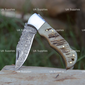 Hot Selling Custom Handmade Damascus Steel Clip Point Razor Sharp Folding Knife Ram Horn Handle OEM ODM Customizable Industrial - Product Image 5