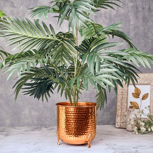 Vase de table en cuivre fait main 16 cm, design rustique avec pieds en forme de feuille, pot pour plantes - Product Image 6