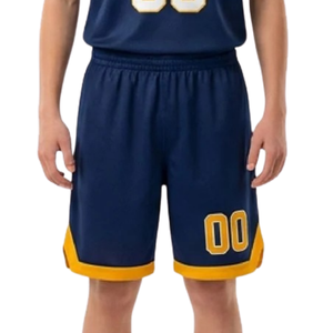 Custom <b>Mens</b> <b>Navy</b> Gold Basketball Uniform Set V Neck Sleeveless Jersey <b>Shorts</b> Contrast Trim White Numbers Wholesale Teamwear Kits - Product Image 6