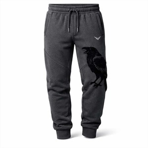 Pantalones Deportivos Gris Oscuro para Hombre, Diseño Gráfico de Cuervos, Mezcla de Algodón, Corte Ajustado, Estilo Casual Urbano, con Bolsillos y Cordón Ajustable - Product Image 5
