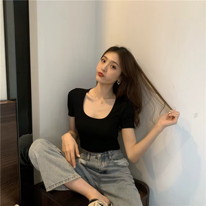 T-shirt court à manches courtes en tricot uni, style coréen décontracté, imprimé numérique écologique, coupe ajustée, vente en gros - Product Image 6