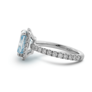 New Arrival Solid White Gold 2.5ct Blue Lab Grown <b>Diamond</b> <b>Ring</b> Radiant Cut Halo Engagement <b>Ring</b> with U Shape Pave <b>Diamond</b> Band - Product Image 2