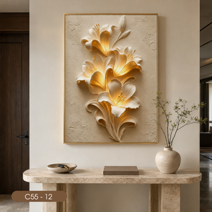 Art inspiré de la nature, art mural abstrait à fleurs, peinture faite à la main, base en verre trempé, décoration intérieure de luxe, marque privée - Product Image 1