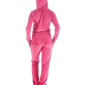 Chándal Rosa con Capucha para Mujer, Manga Larga, Cierre de Cremallera, Ropa Casual, Color Sólido, Material de Forro Polar, Otoño, Transpirable, Algodón Plus - Product Image 2