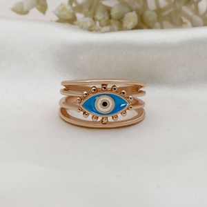 Wholesale Blue Enamel <b>Evil</b> <b>Eye</b> Lucky Protection <b>Rings</b> Fashion Stackable Gold Plated 925 Sterling Silver Gift <b>Rings</b> - Product Image 2