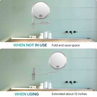 Miroir de maquillage mural en métal chromé de 8 pouces avec grossissement 1X, design moderne et hauteur réglable pour salle de bain