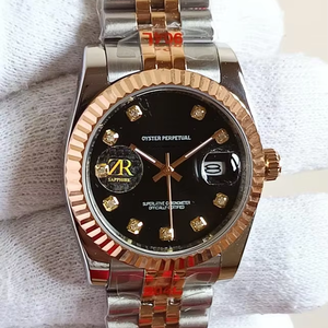 Reloj Mecánico de Dos Tonos de 36 mm, Esfera Negra, Marcadores de Hora con Diamantes, Cierre Oculto, Estilo Deportivo de Lujo, Alta Calidad - Product Image 1