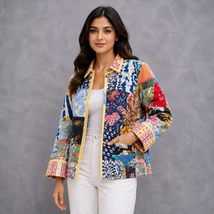 Veste matelassée en coton patchwork faite à la main pour femme, imprimé vintage, vêtement d'extérieur décontracté, fournisseur OEM ODM avec logo personnalisé - Product Image 3
