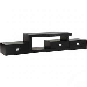 Mesa de TV Moderna Minimalista de Madera Maciza con Cajones y Estantes, Mueble de Almacenamiento Multimedia Negro para Sala de Estar - Product Image 3