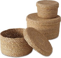 Paniers en jonc de mer faits à la main avec couvercles, 100% naturels, écologiques, pour un usage quotidien, panier de rangement en jonc de mer de forme ronde