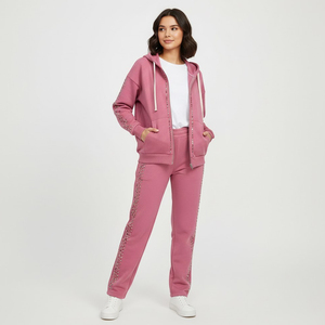Luxury Design Style Rhinestone Tracksuit Diamond Track Pants & Hoodies Top Quality Material Rhinestone Sweat Suit - Product Image 2