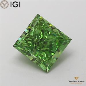 Diamante Cultivado en Laboratorio CVD de 2.00 Quilates, Corte Princesa, Color Verde Intenso, Claridad VS1, con Certificado IGI, Perfecto para Colgante Personalizado - Product Image 1