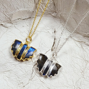 Labradorite Bat Charm <b>Necklace</b> 14K Gold Electroplated Brass Animal Pendant Wholesale Jewelry Supplier - Product Image 3