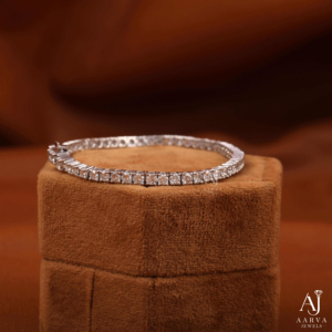 AARVA JEWELS Hiphop Princess Cut Moissanite Tennis <b>Bracelet</b> 925 <b>Silver</b> Rhodium Plated Women's Wedding <b>Bangle</b> 20cm Gold - Product Image 1