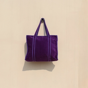 Luxury Purple Cotton Velvet Tote Bag Women Zipper Double Handle Shoulder Travel Everyday Use <b>Handbag</b> - Product Image 3