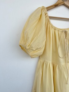 Robe longue maxi en coton jaune uni pour femme, à manches courtes, à volants, coupe ample, style bohème, pour l'été, les vacances et les stations balnéaires - Product Image 4