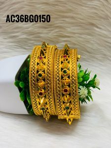 24K Gold Plated Stone <b>Bangle</b> <b>Set</b> Tunisian Arabic Style Elegant Bracelets for Women Festival Jewelry - Product Image 3