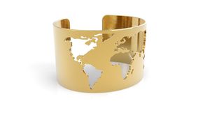 Bracelet manchette carte du monde dorée, bijoux en fer modernes, design fait main, coupe-vent, Atelier Nyxora - Product Image 2